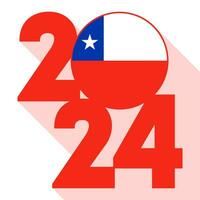 glücklich Neu Jahr 2024, lange Schatten Banner mit Chile Flagge innen. Vektor Illustration.
