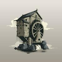 gammal årgång hus med en vatten hjul vektor