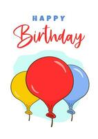 födelsedag kort. Lycklig födelsedag text och färgrik ballonger vektor