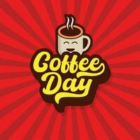 Kaffee Tag Hand gezeichnet Vektor Illustration. International Kaffee Tag Banner, Flyer, Poster, Aufkleber Design zum Restaurant und Kaffee Geschäft. Kaffee Zeit Logo mit ein Kaffee Tasse Vektor Symbol.