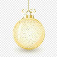 Gold Glas Weihnachten Ball mit funkeln. Element von Urlaub Dekoration. Vektor Objekt zum Weihnachten Design, Attrappe, Lehrmodell, Simulation, Postkarte, Einladung, Poster, Banner