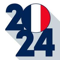 Lycklig ny år 2024, lång skugga baner med Frankrike flagga inuti. vektor illustration.