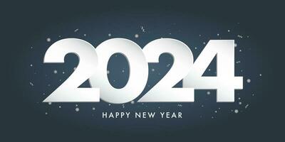 2024 Silber Zahlen mit festlich Konfetti, Sterne und Spiral- Bänder auf Blau Hintergrund. Vektor Urlaub Illustration. glücklich Neu Jahr 2024. Neu Jahr Ornament.