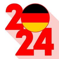 glücklich Neu Jahr 2024, lange Schatten Banner mit Deutschland Flagge innen. Vektor Illustration.