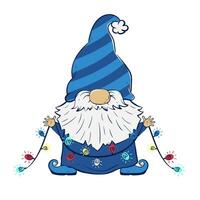 söt gnome innehav en jul krans. vektor illustration av tecknad serie dvärg- karaktär