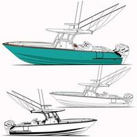hoch Qualität Angeln Boot Vektor zum Meer welche ist druckbar auf verschiedene Materialien.