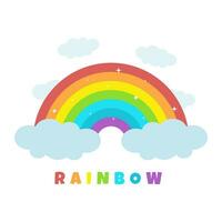 bunt Regenbogen mit Wolken. Vektor Illustration.