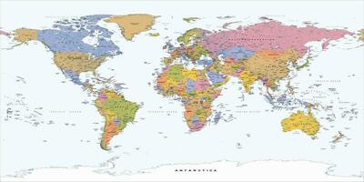 politisch Welt Karte gleichwinklig Projektion vektor