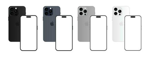 iphone 15 proffs modell. Allt färger. främre se och tillbaka se. vektor mockup. vektor illustration