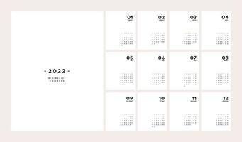 kalender 2022 trendig minimalistisk stil. minimal kalender vektor