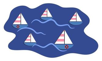 enkla nautiska segelbåtar som tävlar på havsvågorna vektor