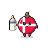 Baby Dänemark Flagge Abzeichen Zeichentrickfigur mit Milchflasche vektor