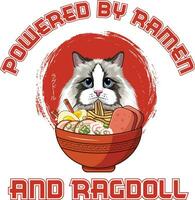 Ramen sushi ragdoll katt vektor illustrationer för grafisk design, t-shirt grafik, affischer, och muggar.