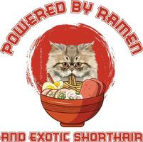 Ramen sushi exotisk kort hår katt vektor illustrationer för grafisk design, t-shirt grafik, affischer, och muggar.