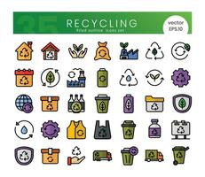 einstellen von Recycling Symbole. gefüllt Gliederung Stil Symbol bündeln. Vektor Illustration