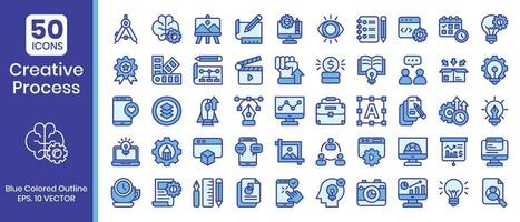 kreativ bearbeta ikoner uppsättning. blå färgad översikt stil ikoner packa. vektor illustration