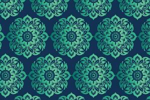 Grün Blumen- Muster auf dunkel Hintergrund mit symmetrisch zentral Blume vektor