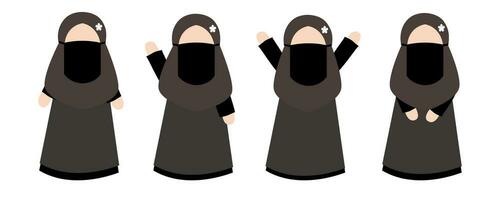 samling av muslim barn tecken bär niqaab vektor