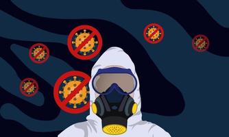 Illustrationsgrafik des Mannes im hellblauen Hazmat-Schutzanzug. vektor