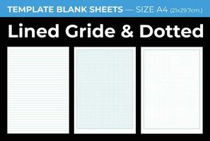 leer Blätter Vorlage zum Notizbuch, gefüttert Gitter und gepunktet, Größe a4 vektor