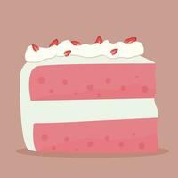 Stück von Kuchen mit Erdbeeren. Rosa Kuchen mit Erdbeeren Vektor Illustration
