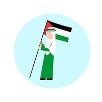 hijab kvinna innehav palestina flagga vektor