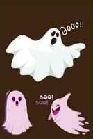 Halloween Geist sagt Buh. unheimlich Weiß und Rosa Geister, Geister oder Geist Monster mit gespenstisch Gesichter. fliegend Geist Grusel Urlaub vektor