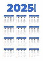 2025 grundläggande kalender i vit bakgrund vektor