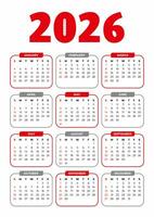2026 Basic Kalender im Weiß Hintergrund vektor
