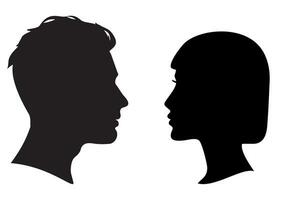 Mann und Frau Gesicht zu Gesicht Silhouette. Silhouette von ein Kopf. Mann und Frau Kopf im Profil. Vektor Illustration.