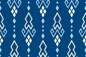 Indigo Marine Blau geometrisch traditionell ethnisch Muster Ikat nahtlos Muster Rand abstrakt Design zum Stoff drucken Stoff Kleid Teppich Vorhänge und Sarong aztekisch afrikanisch indisch indonesisch vektor