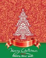 vinter- jul träd Semester kort. universell jul mall med dekorativ jul träd, med lyckönskningar av glad jul och ny år 2024 vektor