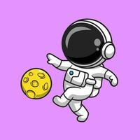 süß Astronaut spielen Fußball Mond Karikatur Vektor Symbol Illustration. Sport Wissenschaft Symbol Konzept isoliert Prämie Vektor. eben Karikatur Stil