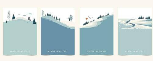 vinter- landskap bakgrund med berg, träd.redigerbar vektor illustration för vykort,a4 vertikal storlek