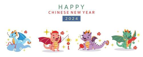 söt kinesisk ny år baner med lykta,drake.redigerbar vektor illustration för unge design