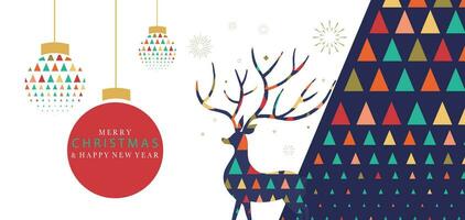 Weihnachten geometrisch Banner Hintergrund mit Weihnachten Baum, Rentier.bearbeitbar Vektor Illustration zum Postkarte, horizontal Größe