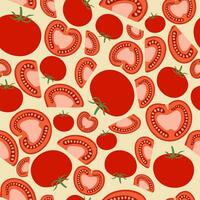 sömlös vektor mönster med tomat och tomat skivor. ljus vegetabiliska mönster