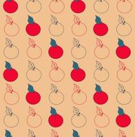 sömlös mönster av röd och kontur äpplen. frukt mönster på ett orange bakgrund. vektor illustration