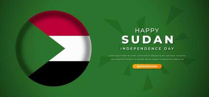 glücklich Sudan Unabhängigkeit Tag Design Papier Schnitt Formen Hintergrund Illustration zum Poster, Banner, Werbung, Gruß Karte vektor