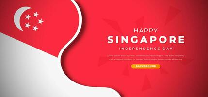 Lycklig singapore oberoende dag design papper skära former bakgrund illustration för affisch, baner, reklam, hälsning kort vektor