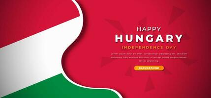 glücklich Ungarn Unabhängigkeit Tag Design Papier Schnitt Formen Hintergrund Illustration zum Poster, Banner, Werbung, Gruß Karte vektor