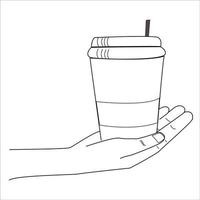 hand hålla en kaffekopp. linje konst vektor