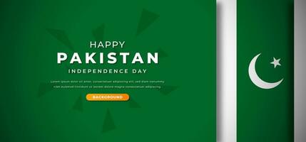 Lycklig pakistan oberoende dag design papper skära former bakgrund illustration för affisch, baner, reklam, hälsning kort vektor