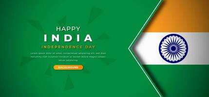 Lycklig Indien oberoende dag design papper skära former bakgrund illustration för affisch, baner, reklam, hälsning kort vektor