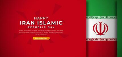 glücklich ich rannte islamisch Republik Tag Design Papier Schnitt Formen Hintergrund Illustration zum Poster, Banner, Werbung, Gruß Karte vektor