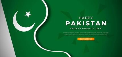 Lycklig pakistan oberoende dag design papper skära former bakgrund illustration för affisch, baner, reklam, hälsning kort vektor