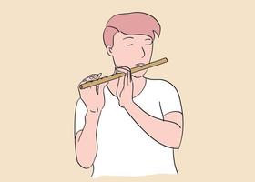 ein Mann, der mit geschlossenen Augen Flöte spielt