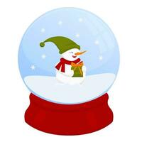 glad jul glas boll med en snögubbe. vektor illustration. vinter- tid.