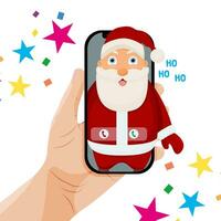 virtuell online Weihnachten Forderung. Netz Telefon Forderung. Santa claus online, Video Anruf mit Santa Klaus. Vektor Illustration