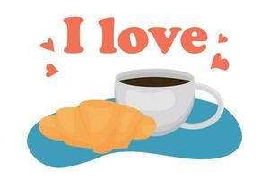 nationell croissant dag. vektor illustration. ljuv bakverk och en varm dryck, kaffe eller te. utsökt frukost